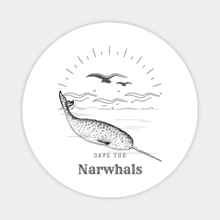 Save The Narwhals Unicorn Of The Sea Retro Style Magnet